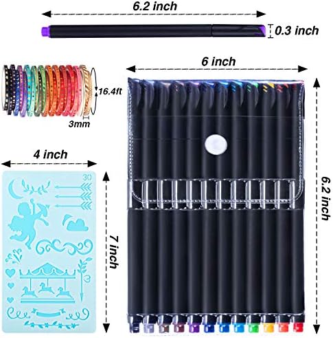 Honoson 48 Pack Scrapbooking Supplies Kit Scrapbook Tools and Supplies Journal Stencil Washi Tape and Journal Planner Pen for Notebook Diary DIY Plastic Drawing Template - Image 2