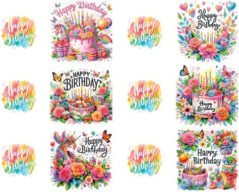 pigpigboss Happy Birthday Diamond Painting Greeting Cards Kit, 6 Packs - Image 2