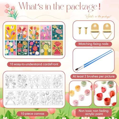 Gueevin 10 Pack Paint by Numbers Kit for Adults Flowers Paint by Number DIY Acrylic Painting Canvas Without Frame, Brushes Simple Oil Painting for Home Wall Decor Gifts 12 x 16 Inch(Bloom Style) - Image 3