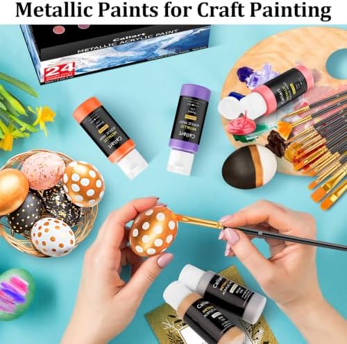 Caliart 24 Colors Metallic Acrylic Paint Set with 12 Brushes - Image 5
