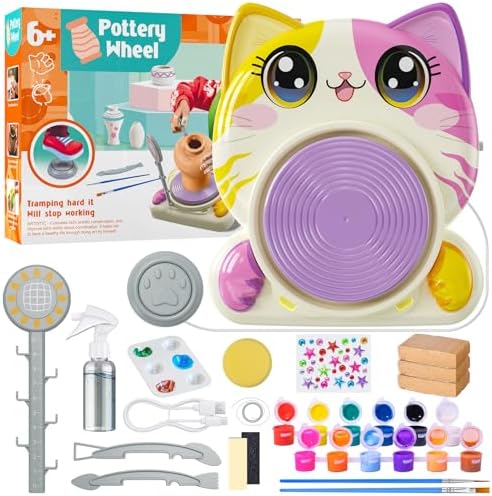 Roaxkois Pottery Wheel for Kids – Complete DIY Arts & Crafts Painting Kit with Air Dry Clay, Paints, Tools, Apron & Stickers – Creative Gift for Girls & Boys Ages 6 7 8 9 10 11 12+ by Unknown