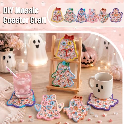 6PCS DIY Glass Mosaic Tiles for Crafts, Mixed Color, Halloween Ghost - Image 6