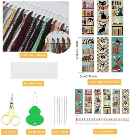 NEGEKFKX 6 Pcs Black Cat Cross Stitch Bookmark Kit for Adult Beginners - Image 2