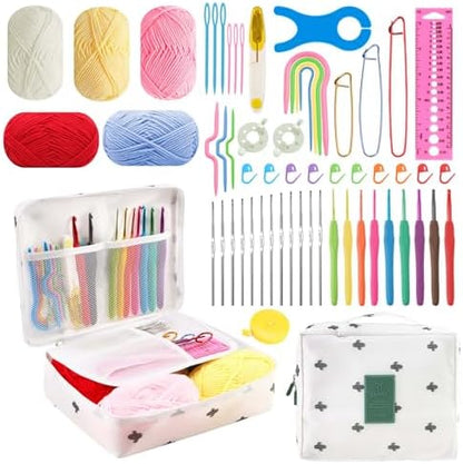 HATINXIA 58pcs Crochet Kit Beginners, Crochet Hook Set with Yarn, Portable Crocheting Kit for Starter, Ergonomic Crochet Needles Tools DIY Knitting Accessories for Experienced Crochet Lovers, Cactus by HATINXIA