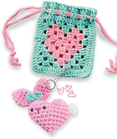 Wimmsie Crochet Animal Kit for Beginners - Easy Granny Square Crochet Kit for Beginners Kids & Adults - Cute Amigurumi Heart Bunny Keychain & Mini Heart Purse - Step by Step Video Tutorials by Unknown