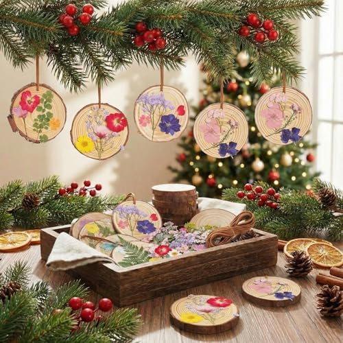 20 Set DIY Crafts Wooden Slices with Pressed Flower Fall, Delicate - Image 3