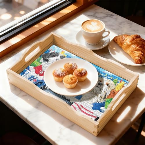 DOTSOPS Dog Diamond Painting Wooden Serving Tray with Handle for Adults - Image 6