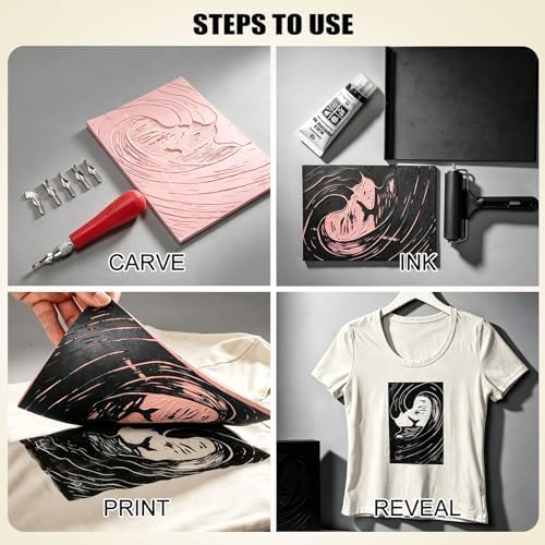 Bobblebro Linocut Kit for Printmaking, Fabric Block Printing Kit with Ink - Image 5