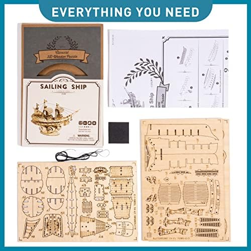 RoWood 3D Wooden Puzzle for Adults, Vintage Wooden Watercraft Model Sailboat Kit to Build, Best Gift Ideas Crafts Kit for Adults - Sailling Ship - Image 6