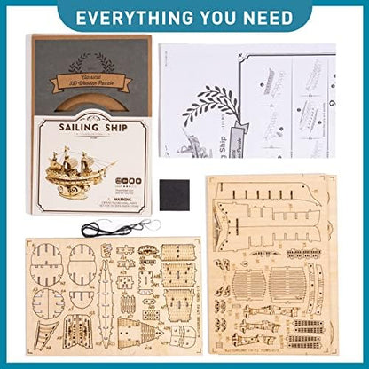 RoWood 3D Wooden Puzzle for Adults, Vintage Wooden Watercraft Model Sailboat Kit to Build, Best Gift Ideas Crafts Kit for Adults - Sailling Ship - Image 6