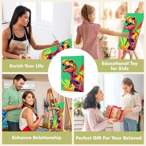 Bowetile Framed Cartoon Paint by Numbers for Kids Beginners, Dinosaur Paint by Numbers for Kids Ages 8-12, Kids Paint by Number Kits on Canvas, DIY Acrylic Number Painting for Home Decor, 8x12in - Image 5