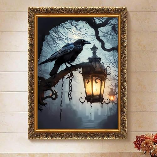Gothic Crow Paint by Numbers Kit for Adults Framed Canvas Frameworkless - Image 4