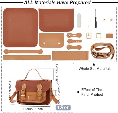 WADORN DIY Crossbody Bag Making Kits, PU Leather Shoulder Bag Sewing Set with Instruction Handmade Satchel Handbag Making Kit Purse Sewing Kit for Women Handicraft Gift, 9.8x3.5x6.7 Inch(Brown+Khaki) - Image 2