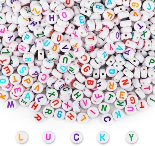SUTOUG 1000PCS Letter Beads, 4x7mm White Alphabet Beads for Jewelry Making by SUTOUG
