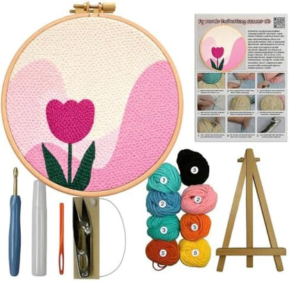 CELCRAFTIQUE Punch Needle Kits for Adults Beginner, Tool with Punch Needle Fabric, Hoops, Yarns and Sewing Needles (Blush Tulip) by Unknown