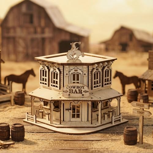 DIY 3D Wooden Puzzles for Adults,3-D Wooden Miniature House Cabin kit, Western Cowboy Bar Saloon Building Set, Architecture Wood Assembly Model Creative Gift for Teens - Image 6