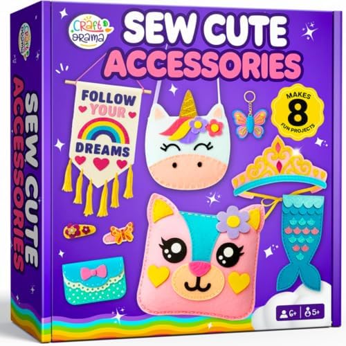 Craftorama Sewing Kit for Kids, Fun and Educational Accessories Craft Set for Girls Age 7-12, Sew Your Own Felt Accessories Craft Kit for Beginners by Craftorama
