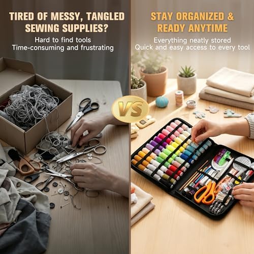 301pcs Sewing Project Kit with Thread, Scissors, Needles, Pins, Measuring Tape, and Accessories in Zippered Case (301PCS Sewing Kit) - Image 6
