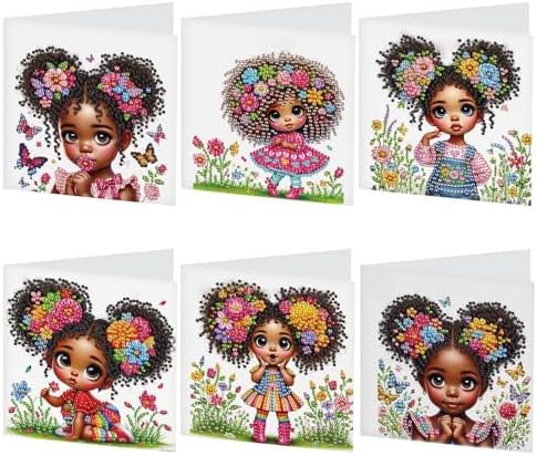 Focart 6 Pack Diamond Painting Greeting Card Kit of African American Beauty by PremiumDiamondArt