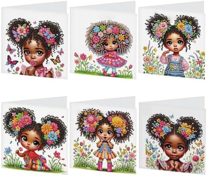 Focart 6 Pack Diamond Painting Greeting Card Kit of African American Beauty by PremiumDiamondArt