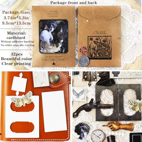 CATaireen Vintage Junk Journal Items Kit Pre Cut Paper Cards Cutout Cardstock Art Aesthetic Decor Hollow Out Craft Elements Small Embellishments Supplies for Adults Scrapbook Pack (Characters) - Image 2