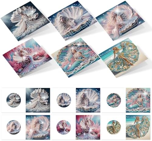 6pcs Diamond Painting Greeting Card with envelopes, DIY Shells and Mermaids Diamond Art Greeting Card for Blessing and Wish Special Shaped Arts Crafts for Christmas Birthday Thanksgiving Day Holiday by MVVMTOP