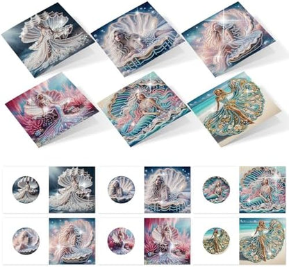 6pcs Diamond Painting Greeting Card with envelopes, DIY Shells and Mermaids Diamond Art Greeting Card for Blessing and Wish Special Shaped Arts Crafts for Christmas Birthday Thanksgiving Day Holiday by MVVMTOP
