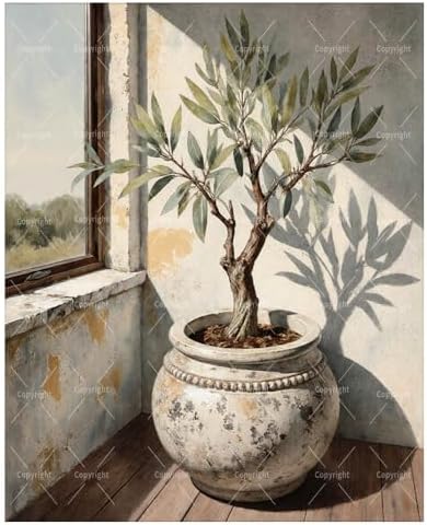 Botanical Paint By Numbers Kit For Adults - Diy Olive Tree By Window Painting On Canvas 16X20 In, Acrylic Paint Set, Suitable For Beginners, Wall Decor Art For Home Decoration Or Gifts, Unframed by Unknown