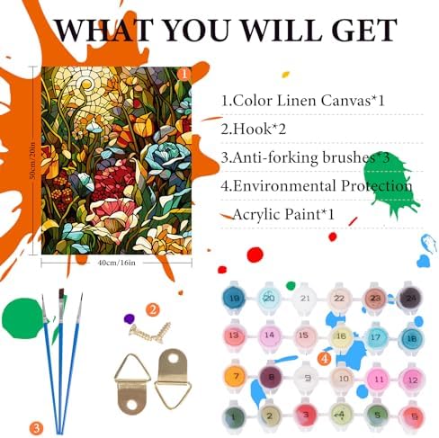 Stained Glass Flowers Paint by Numbers Kit for Adults Beginner 16x20 Inch - Image 4