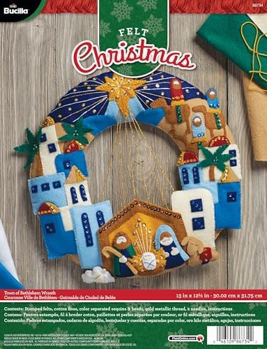 Bucilla Felt Applique Wreath Town of Bethlehem, Size 13 x 12.5-Inch, Blue, Brown, Gray by Bucilla