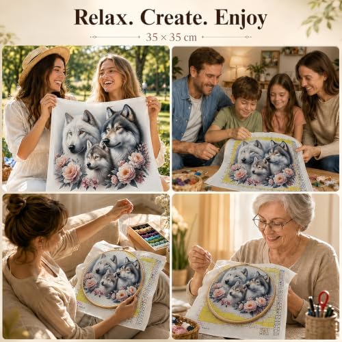 Mosaflare Wolf Family Stamped Cross Stitch Kits for Beginner 13.7x13.7 Inch - Image 7