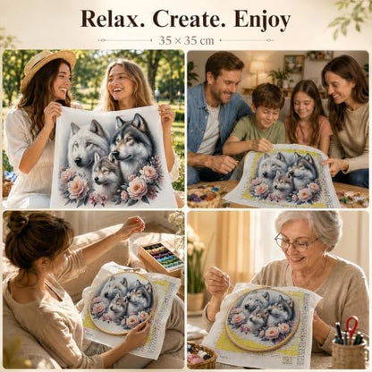 Mosaflare Wolf Family Stamped Cross Stitch Kits for Beginner 13.7x13.7 Inch - Image 7