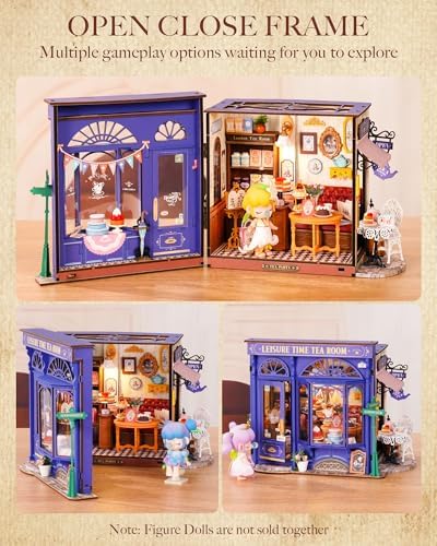 ROBOTIME DIY Miniature House Kit, Bakery Diorama House, Tiny House Kit for Adults, Mini Dollhouse Kit with Furniture Birthday Christmas Craft Hobbies Gift for Family/Friends (Leisure Time Tea Room) - Image 2