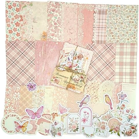 OKUPAN Vintage Floral Scrapbook Paper & Journaling Stickers (100pcs) Assorted Set (Pink) - Scrapbook Supplies Kit for Bullet Journaling, Retro Crafts, Planner, Mixed Media, Collage Card Album by DecorateYourWorld