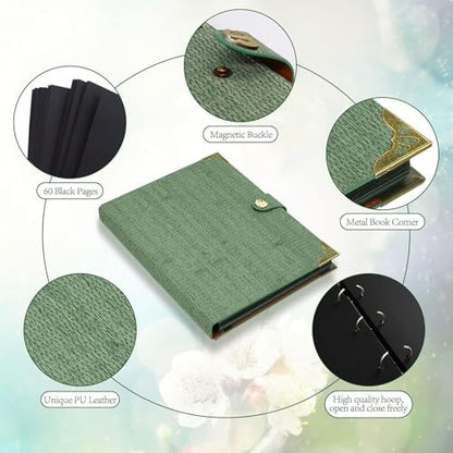 ZEEYUAN Scrapbook Photo Album PU Leather Scrap Book Mothers Day Gifts for Mom Valentines Couples Gift Vintage Family Scrapbook Memory Photo Book 60 Black Pages - Image 3