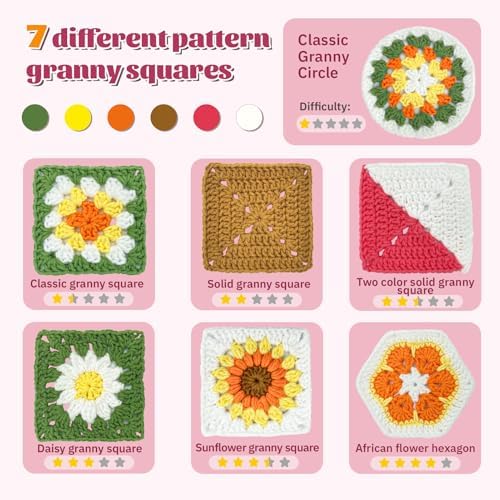 SGIBYN Granny Squares Crochet Kit for Advanced Beginners with Video - Image 2