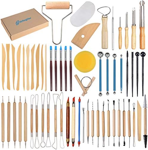 EuTengHao 61Pcs Ceramic Clay Tools Kit Pottery Tools Clay Sculpting Shapers Carving Tool Set Contains Most Essential Wooden Clay Tools for Potters Beginners by EuTengHao
