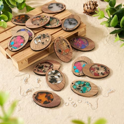Boutigem 56Pcs Resin Wood Pendant Earring Set with Oval Walnut Wood Statement Charms Earring Hooks Jump Rings for Earring Necklace Jewelry Making - Image 5