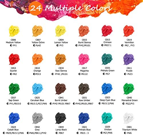 Caliart 24 Colors Acrylic Paint Set Large Bottles 4oz with 12 Brushes - Image 2