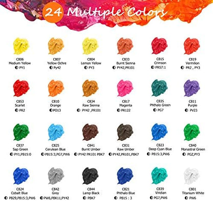 Caliart 24 Colors Acrylic Paint Set Large Bottles 4oz with 12 Brushes - Image 2