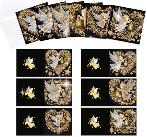6pcs Christmas Diamond Painting Greeting Card with envelopes, DIY Angel Diamond Art Greeting Card for Blessing and Wish Special Shaped Arts Crafts for Birthday Thanksgiving Day Holiday by MVVMTOP
