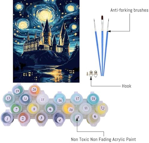 AALBLAC Magic Castle Paint by Numbers Kit for Adults Beginner - Starry Night Castle Paint by Numbers Canvas, DIY Abstract Landscape Oil Painting for Gift Home Wall Decor 16x20inch - Image 6