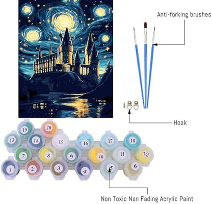 AALBLAC Magic Castle Paint by Numbers Kit for Adults Beginner - Starry Night Castle Paint by Numbers Canvas, DIY Abstract Landscape Oil Painting for Gift Home Wall Decor 16x20inch - Image 6