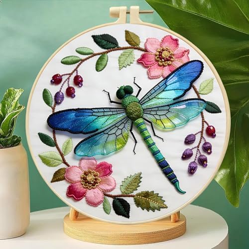 FRANDEK DIY Flower Dragonfly Stamped Embroidery Kit with Hoop for Adults - Image 7