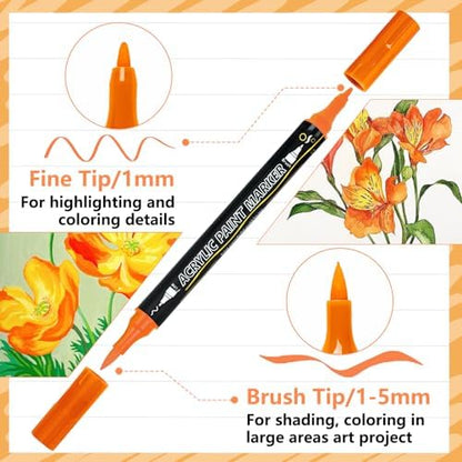 100-Pack Acrylic Paint Pens, Dual Tip with Brush & Fine, Carrying Case - Image 2