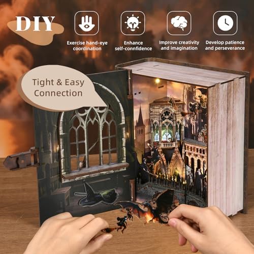 MiniCity Magical Flight Book Nook Kit, 3D Wooden Bookshelf Puzzle with LED - Image 6