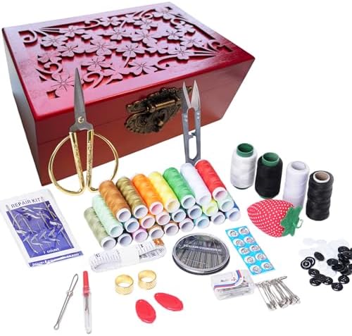Wooden Sewing Kit Box, Wooden Sewing Box with Sew Kit Accessories by Unknown