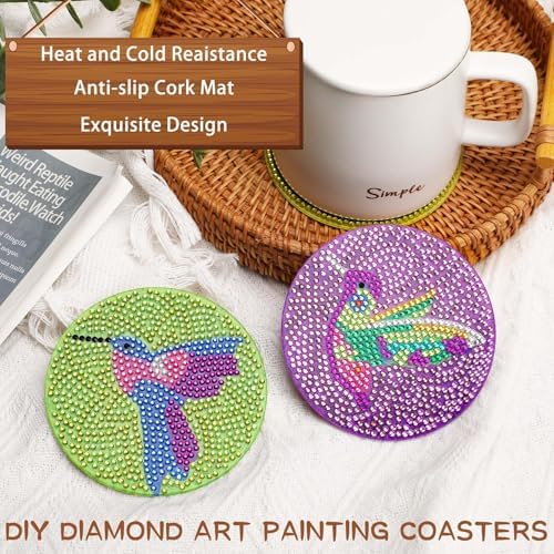 UPINS DIY Kit, Diamond Art Painting Coasters with Holder, 8 Pcs Hummingbird Butterfly Coaster Craft Supplies for Adults Kids Beginners - Image 6