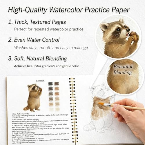Watercolor Workbook for Beginners – Animals, 16 Original Watercolor Projects, Watercolor Kit with 48 Colors Paint Set, 6 Brushes & Palette,Watercolor Workbook for Adults, Creative Art Gift - Image 5