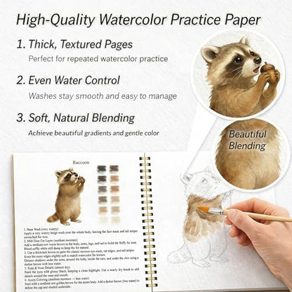 Watercolor Workbook for Beginners – Animals, 16 Original Watercolor Projects, Watercolor Kit with 48 Colors Paint Set, 6 Brushes & Palette,Watercolor Workbook for Adults, Creative Art Gift - Image 5